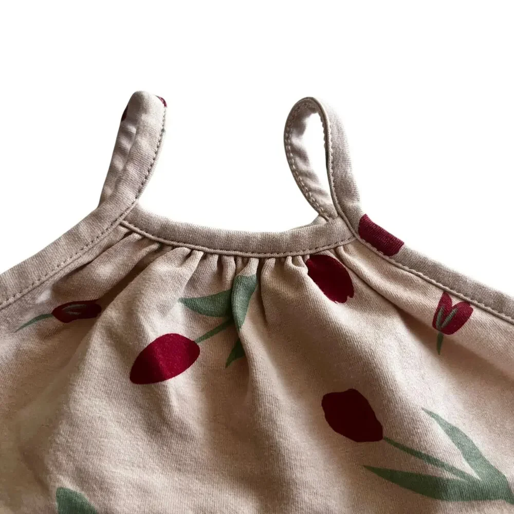 Lulus girls tan tulip print summer bubble romper size 24 months